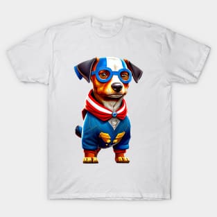 Proud Pup: American Dachshund with Flag Colors and Blue Glasses Tee T-Shirt